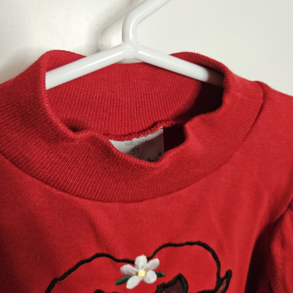 Vintage Healthtex Size 3T Girls Red Mock Neck Long Sleeve Scotty Dog Heart Shirt - Picture 3 of 11